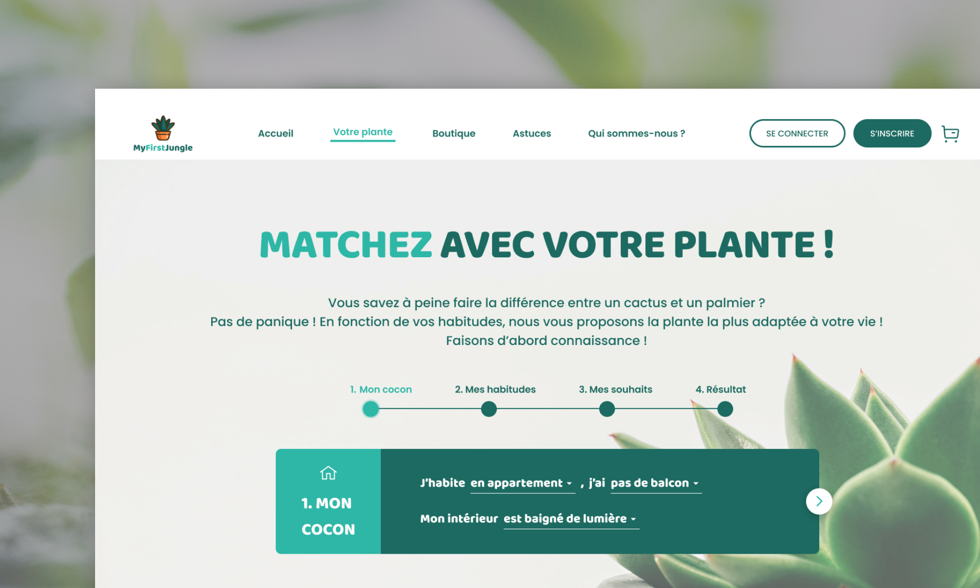 web UI design ecran plante myfirstjungle
